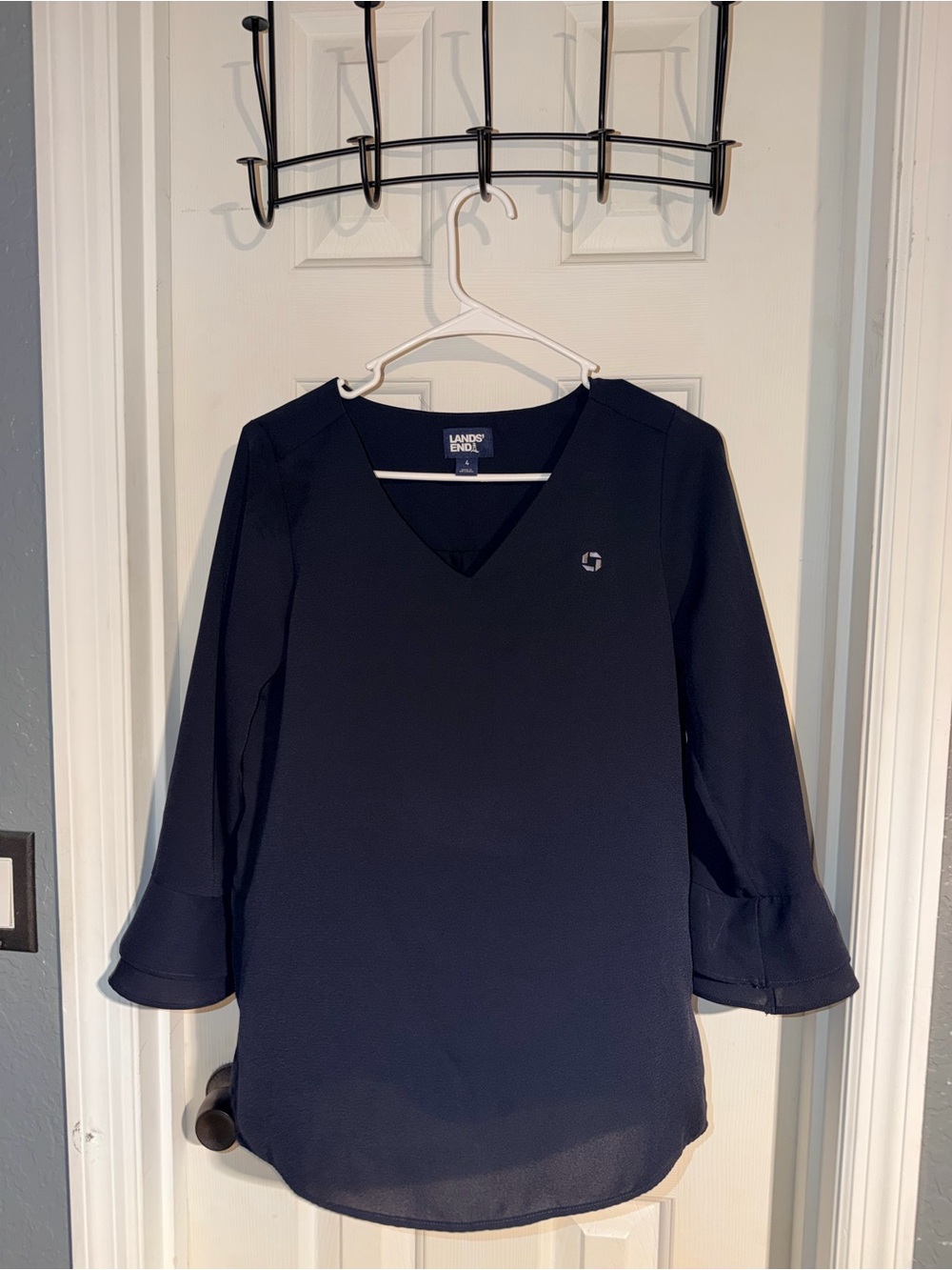 Lands' End Women's Dark Navy V-Neck 3/4 Sleeve Blouse